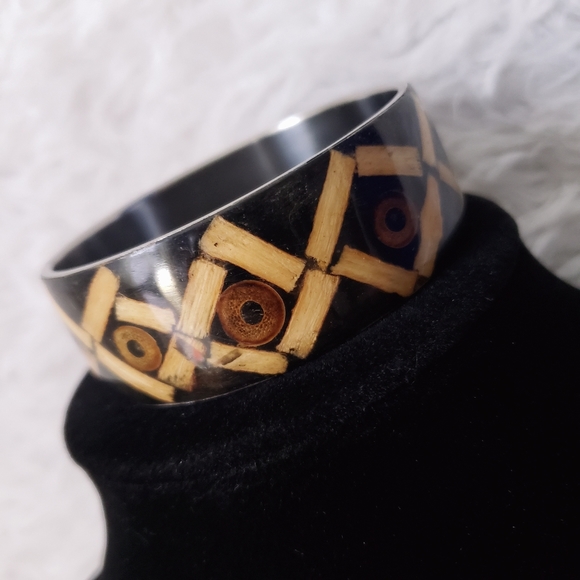Tribal Wooden Inlay Bangle Bracelet - Picture 13 of 16